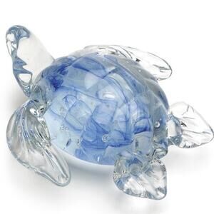 Dynasty Gallery Handmade Art Glass Blue Glow Sea Turtle Glow In Dark Figurine